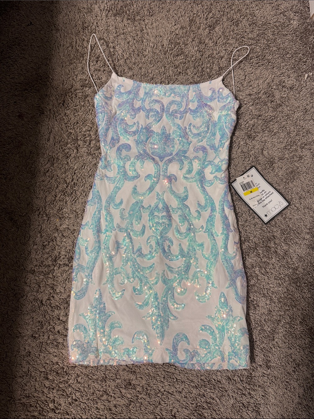 GoJane White Mini Dress with Aqua Sequin Scrolls